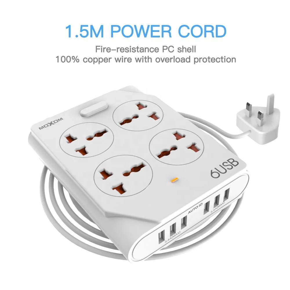 
 Оптовая продажа, черный, белый, 6 USB-разъемов, 4 удлинителя с usb-портами, электрическая розетка 1,5 м от MOXOM  