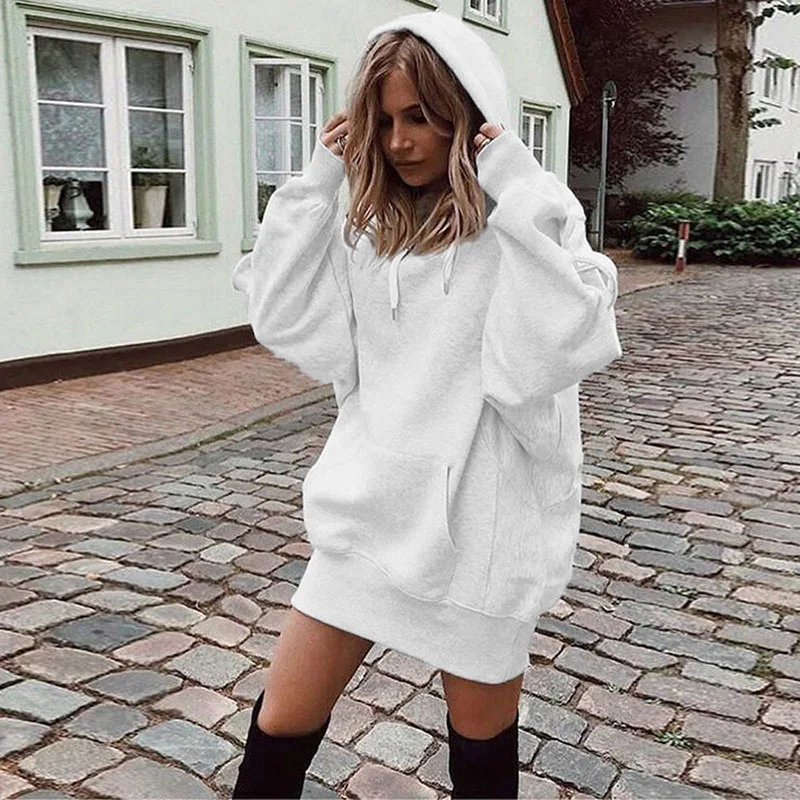 oversize hoodie dress Oversized Hoodie Dress Womens Fleece Lined Long Sleeve Drawstring Plain Hooded Sweatshirts Pocket Pullover Top (Large, Yellow)