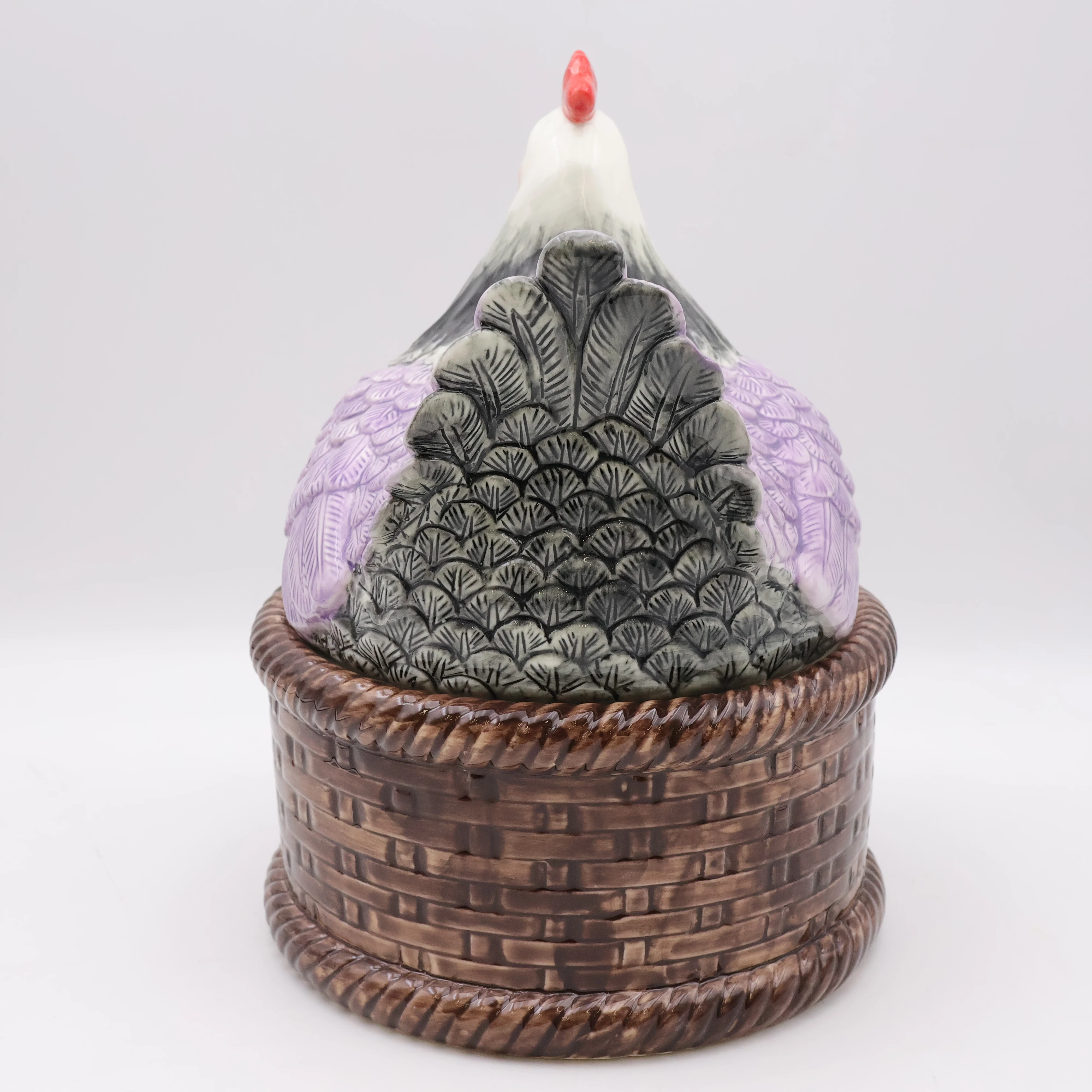 Custom Handmade Porcelain Kitchen Cocoa Cookie Candy Cereal Jar Ceramic Lifelike Chicken Hen Rooster Animal Storage Cookie Jars