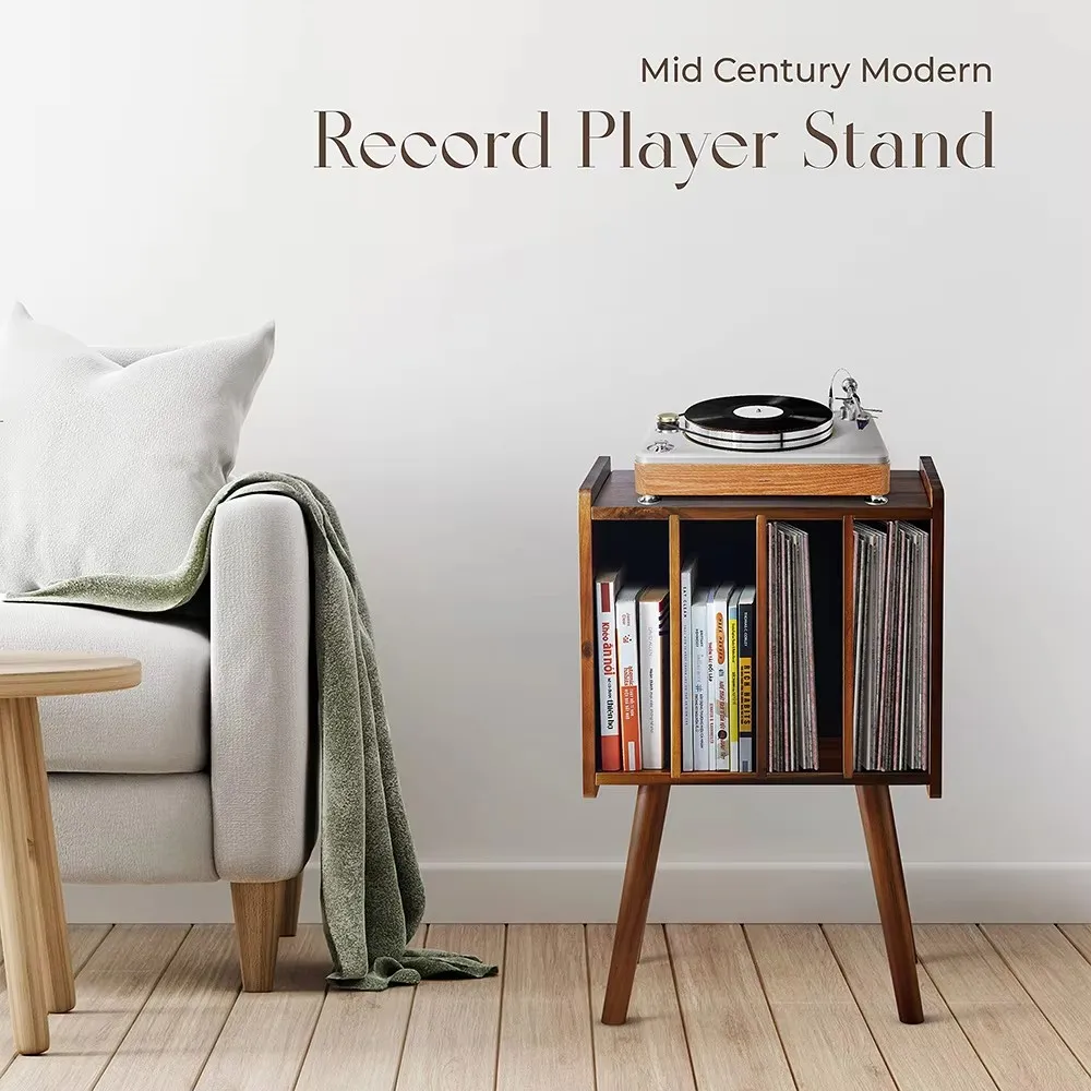 product acacia wooden modern 4 tier multifunctional lp record player bracket storage rack organizer bedside table home coffee use-6