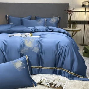 High Quality Solid Color Duvet Cover Set Applique Embroidery Tribute Silk Bedding Set