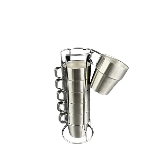 300ml Stainless Steel Cup Set Handles Stackable Portable Beverage Beer Cups Eco-Friendly for Home Kitchen Camping Outdoor Use
