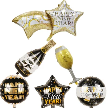 free shipping 18' English Happy New Year Balloon Party Decor Mylar Foil Helium air Balloons Globos Baloes
