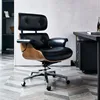 Walnut black leather roller foot (Chair)