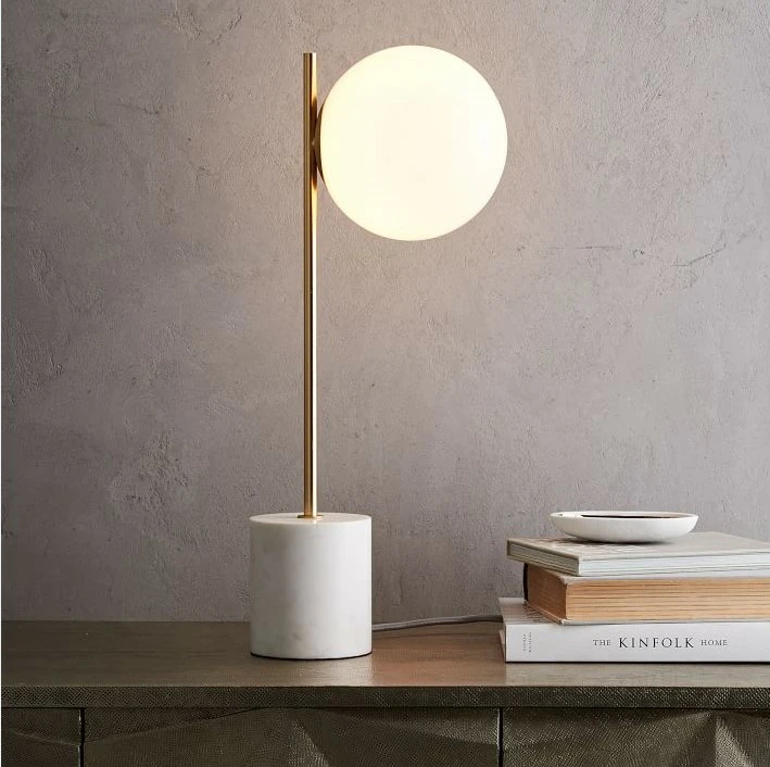 Simig Lighting Simple Modern Tischlampe White Marble Base Frosted Glass Ball Shade Bed Side Table Desk Lamp