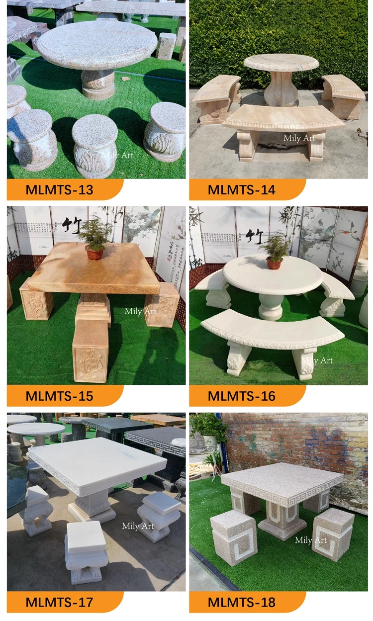Outdoor Garden Natural Stone Hand Carving Granite Marble Tables & Chairs