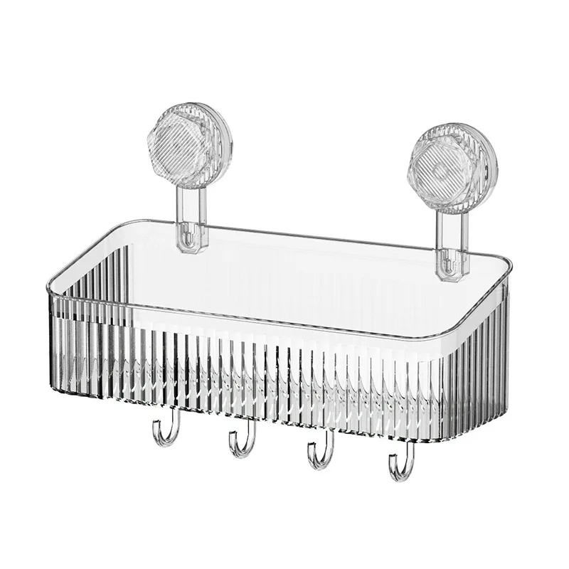 Changyao Rectangle Metal Suction Cup Wall-Mounted Rotating Bathroom Storage Box Transparent Non-Perforated Wholesale