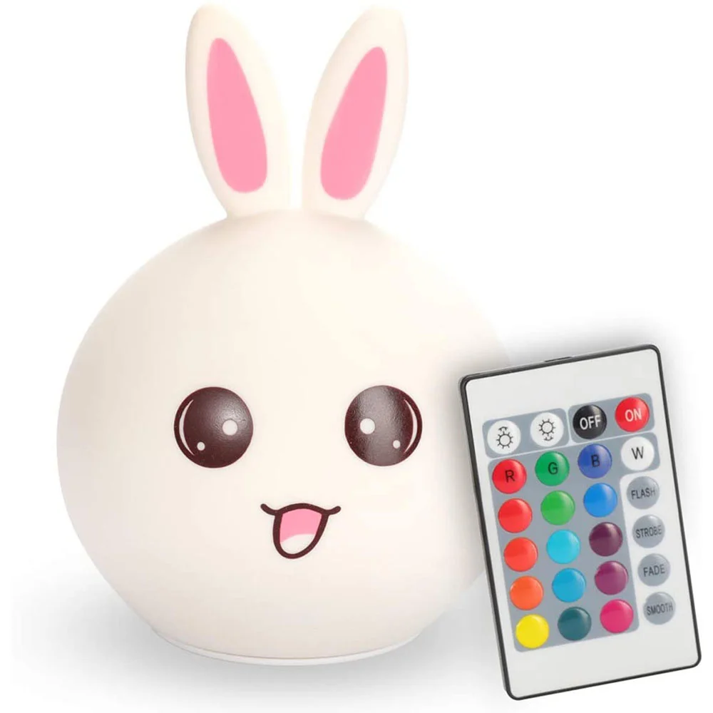 Cute Silicon Rabbit LED Night Lamp Baby Kid Bedside Light Touch Sensor  7Color Rechargeable Nightlight for Bedroom Children Gift