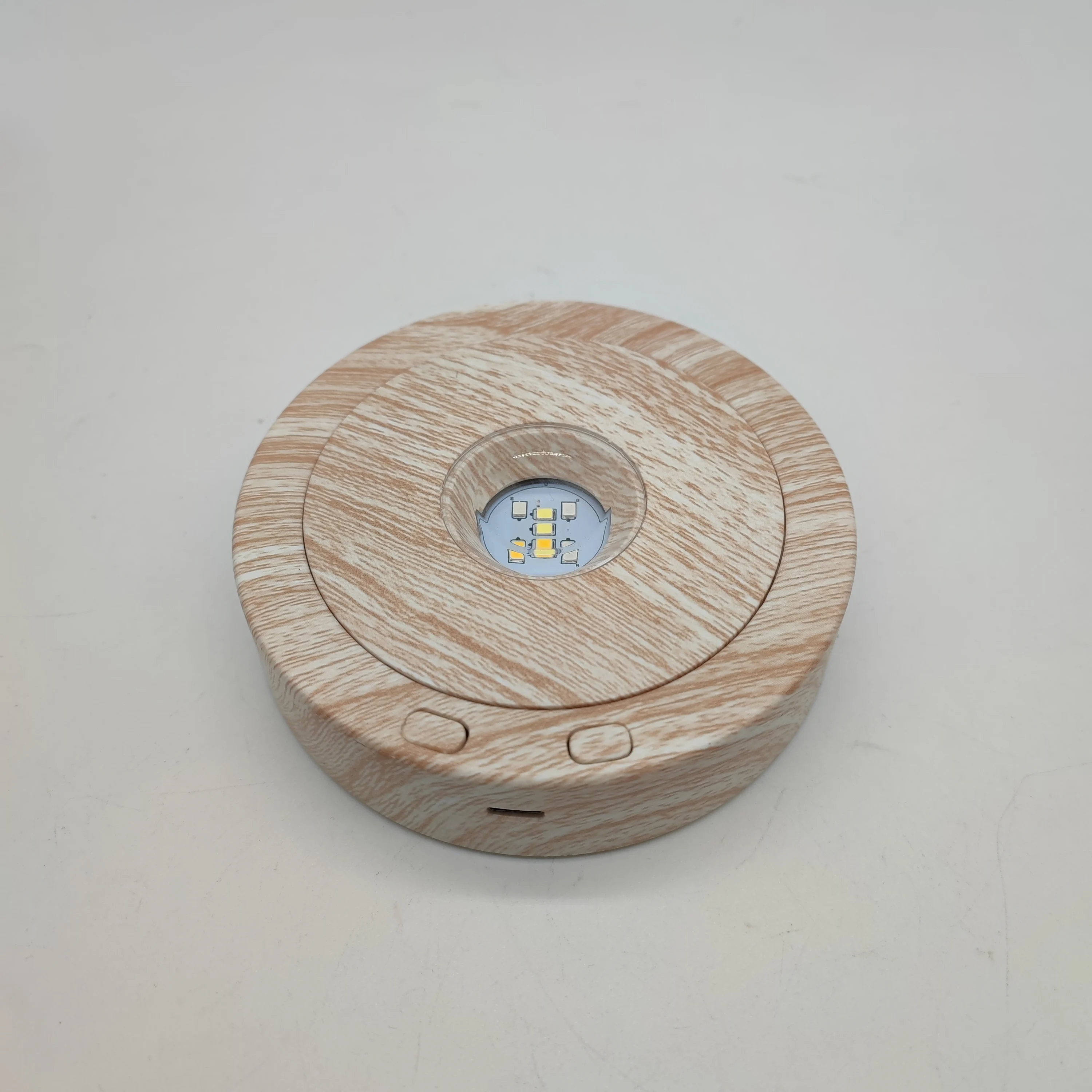 Colorful Led Base Light Rotating Wood Grain Texture Display Base Stand for Crystals Glass Art Crafts