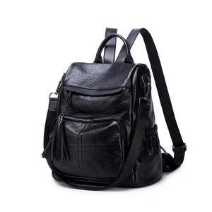 Vintage Leather Backpack with PU Leather Large School Shoulder Bags Anti-Theft Features for Girls