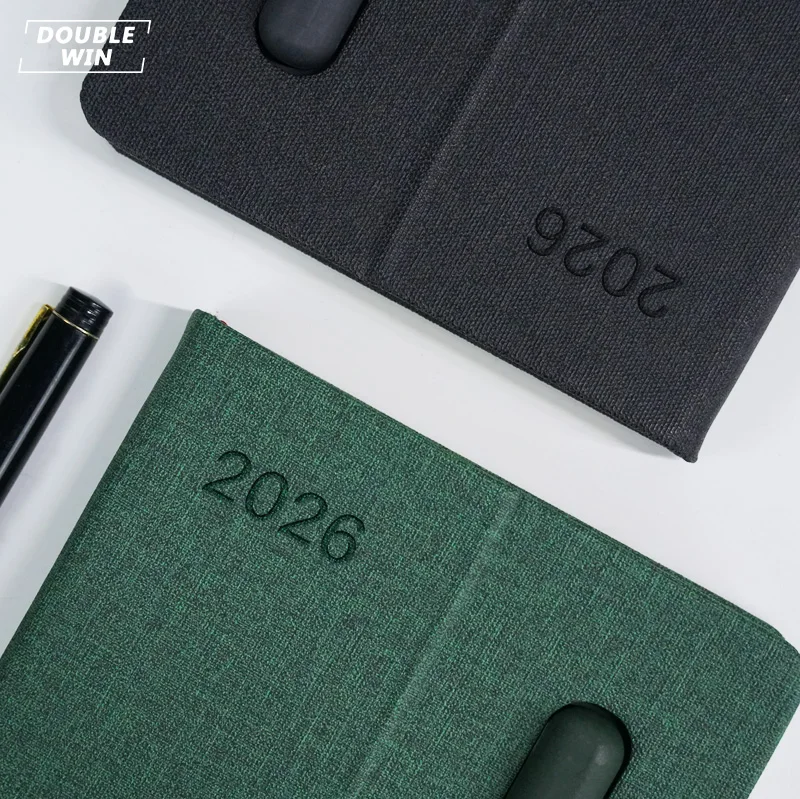2026 2027 Custom Logo Printing Pu Leather Cover A5 Spanish Diary Journal Agendas Notebook With Pen Holder