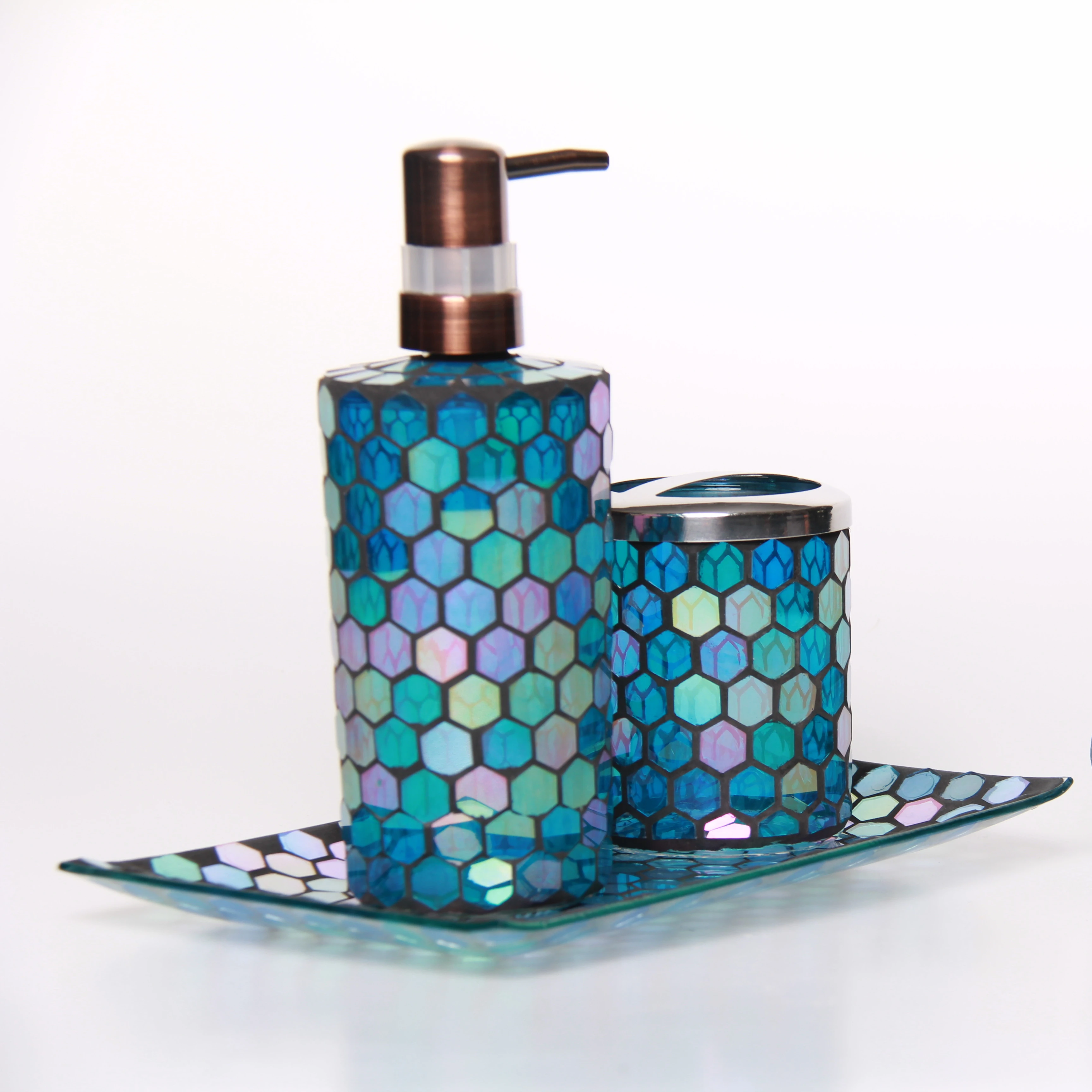 Whole Housewares Bathroom Accessories Set 4-Piece Glass Mosaic Bath Accessory