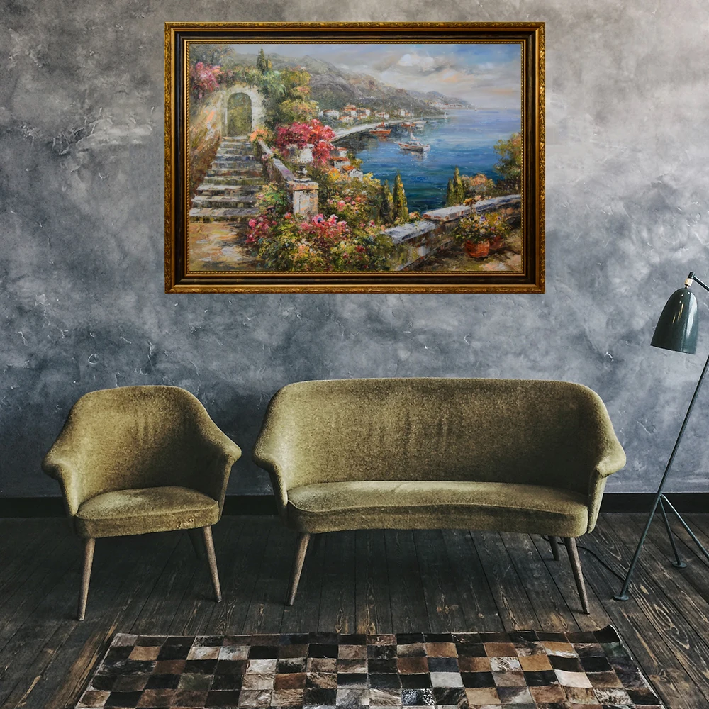 Wholesale Framed Impressionist Handmade Mediterranean Landscape Picture Wall Art Oil Painting