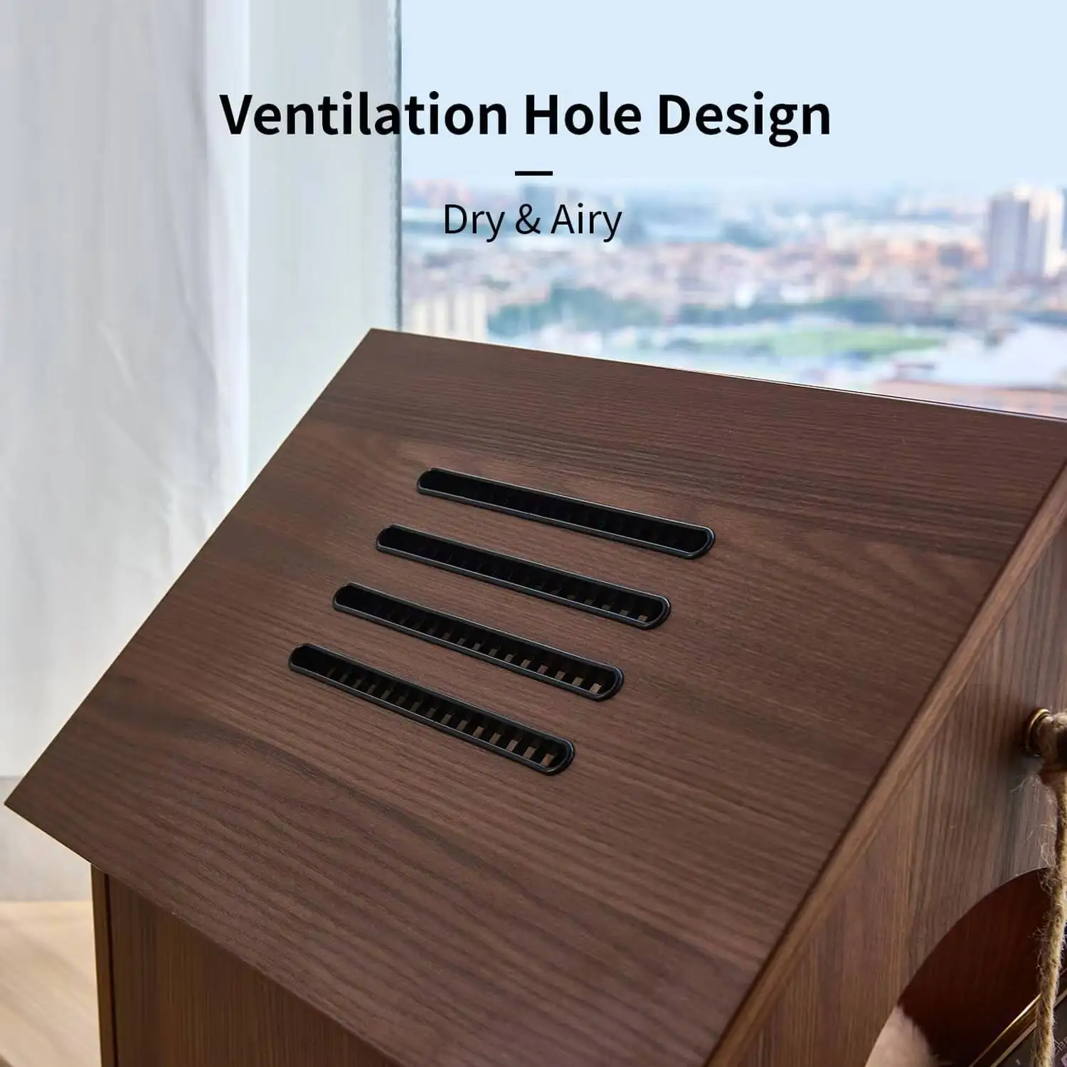Hot Sales Modern House Cave Bed Wood Furniture Condo with Hanging Ball Toy and Plush Mat for Indoor Cat 1