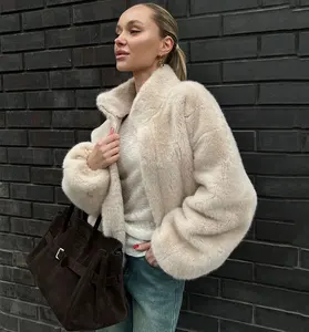 Fashion Faux Fur Coat Women Autumn Winter Streetwear Zipper Thick Warm Outerwear Fluffy Faux Fur Jacket