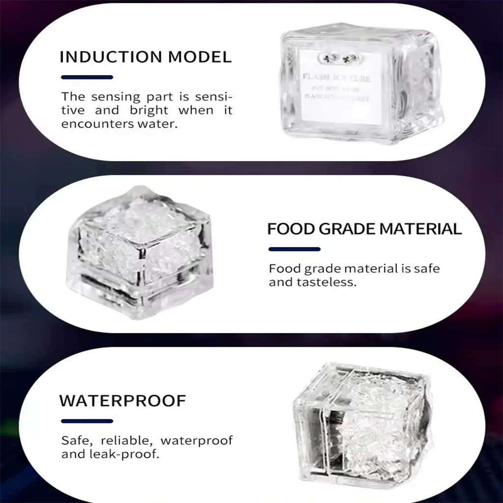 Wholesale custom square water activated waterproof plastic reusable flashing light up led ice cube for drinks cocktails bourbon
