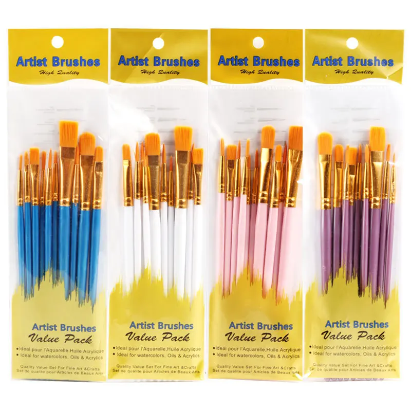 10pcs/package High Value Watercolor Extravaganza Paint Brushes For Kids  With Nylon & Hairs, Including 10 Professional Brushes For Art Painting