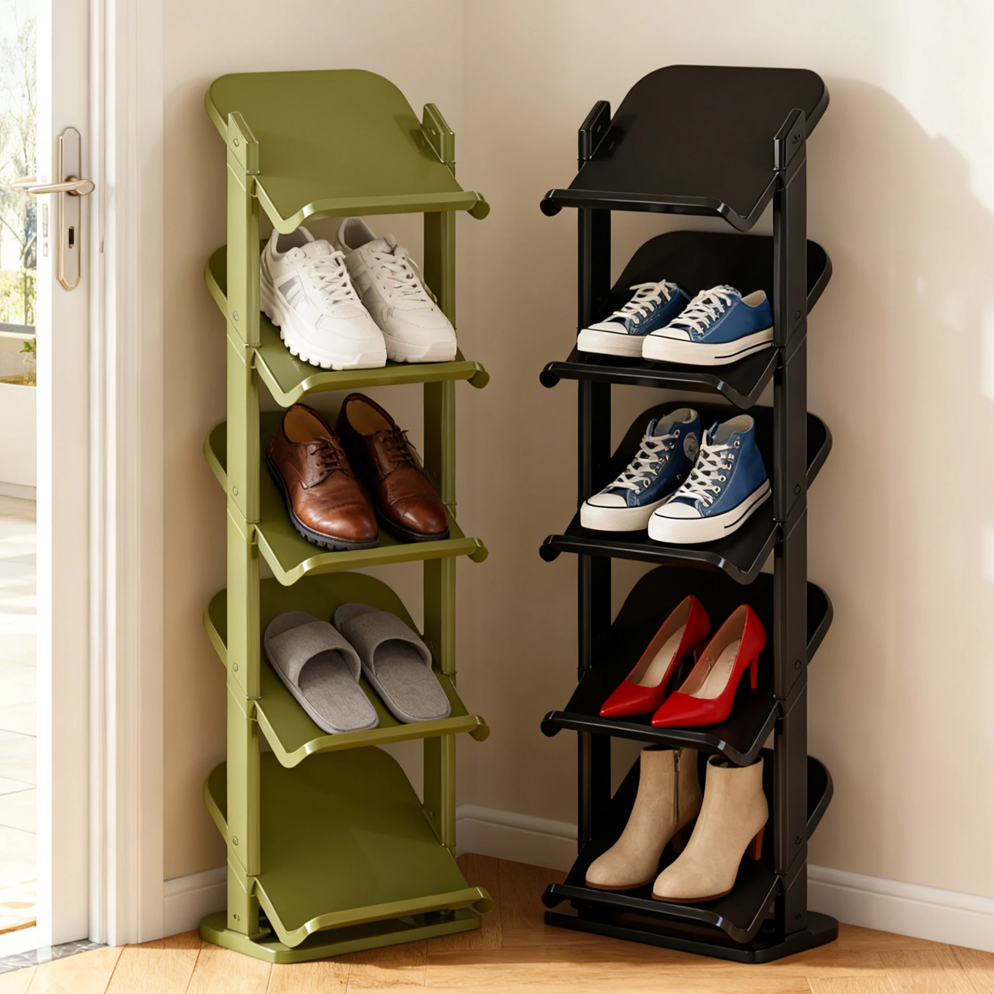 Easy Assemble Plastic Slanted Door Front Shoes Rack for Boots Slippers & Sneakers Storage Organizer