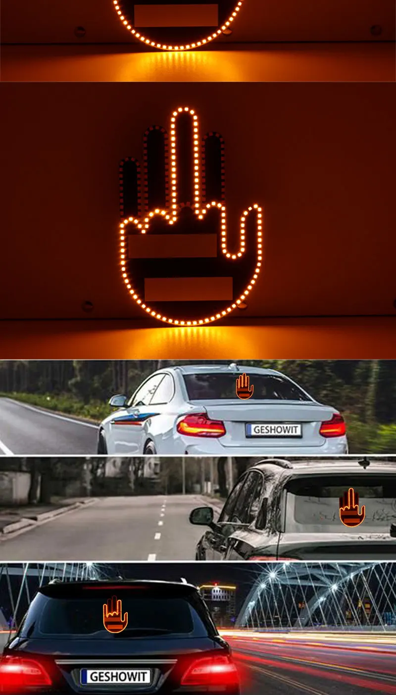 Three Models Middle Finger Light Auto Car Suv Interior Rear Windshield ...