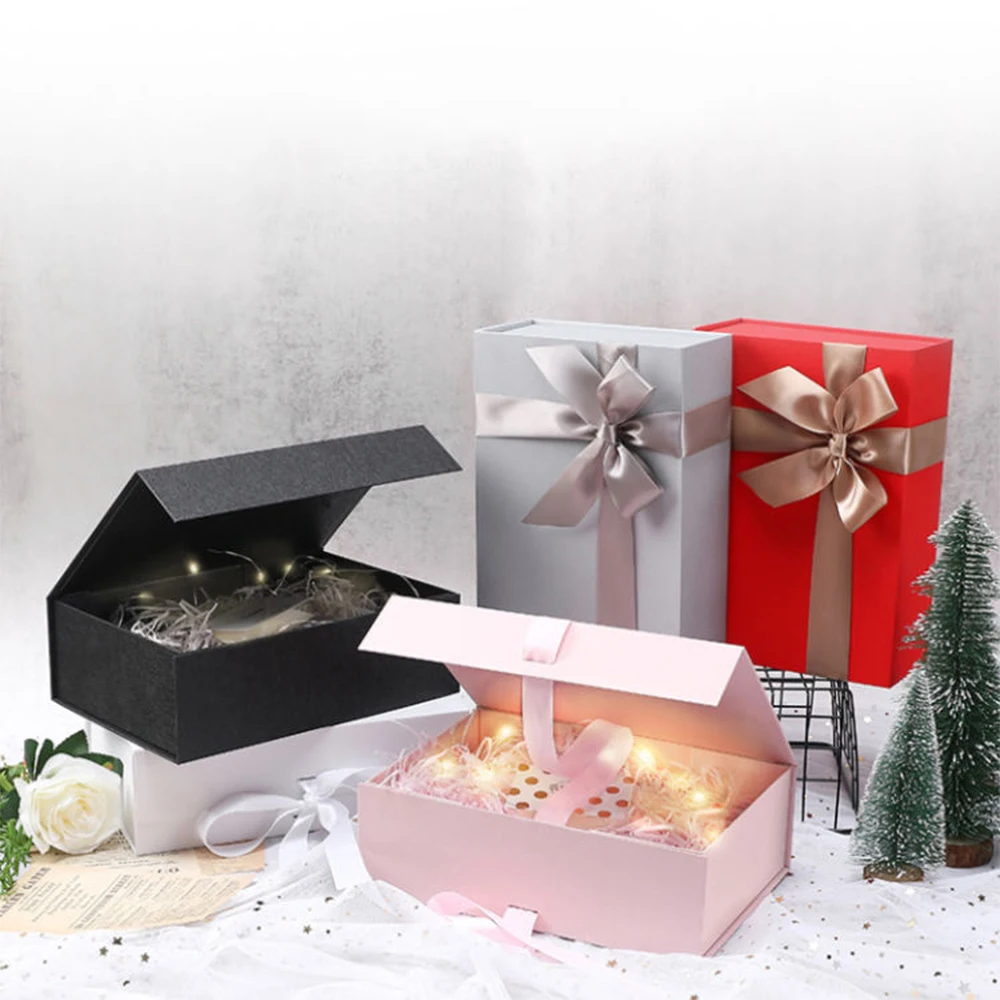 Черная Складная магнитная Роскошная перерабатываемая жесткая картонная упаковочная коробка с логотипом на заказ для одежды подарочные коробки откидной