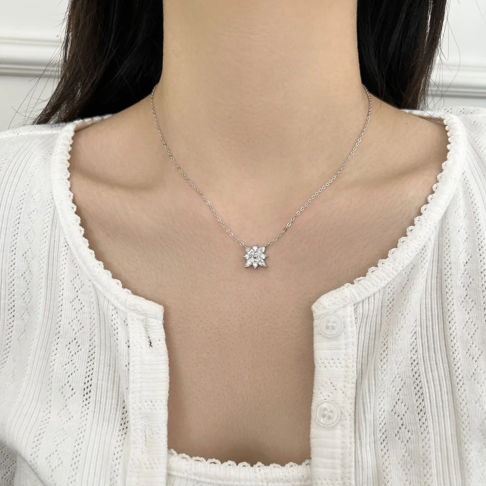KAKODIY Fine Jewelry Customizable 925 Sterling Silver Chain 5A Zirconia Snowflake Pendant Necklace detail 4