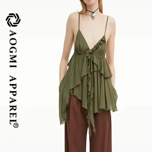 Couture Fashion Ladies Chiffon Sleeveless Off-the-Shoulder Asymmetrical Sling Mini Casual Satin Eco-Friendly Dress Design