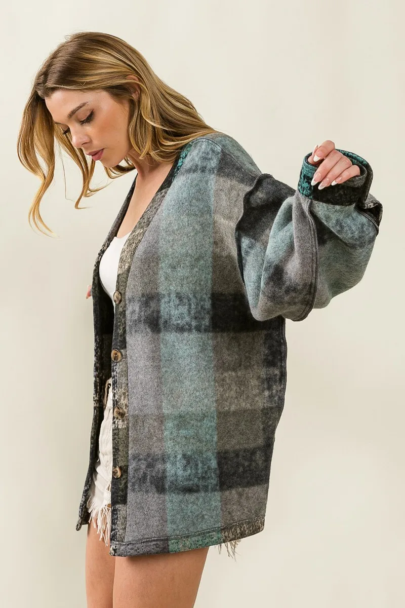 Personalised Women's Shacket Long Sleeve Button Plaid Coat_voghion.com