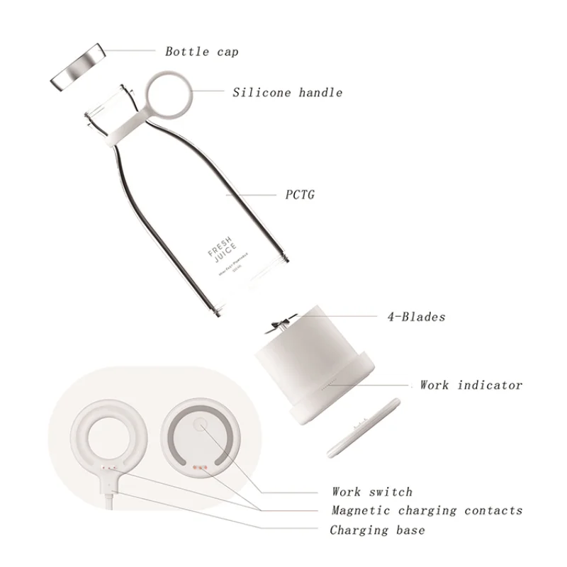 Tragbarer Mini-Entsafter-Mixer mit USB-aufladbaren Klingen und Fruchtsaftbecher_voghion.com
