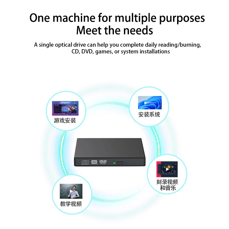 USB2.0 DVDRW Burner for Notebook Desktop Computer Universal Optical Drive with Mobile DVD CD VCD Reader for Laptop Application