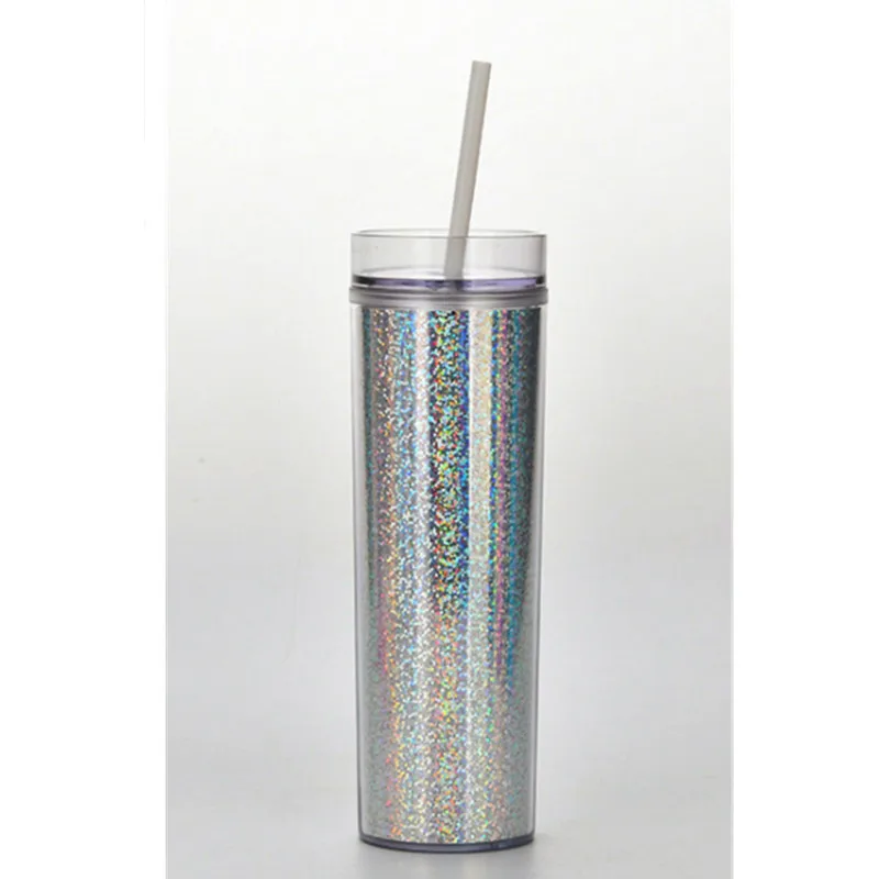 Фон с изображением конфетти блеск стакан с двойными стенками объемом 16 унций кружка для путешествий, пластиковая Питьевая многоразовые чашка с трубочкой