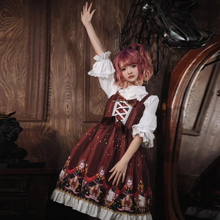 Lolita Japanese Jsk Sling Dress Retro Printed Daily Girl