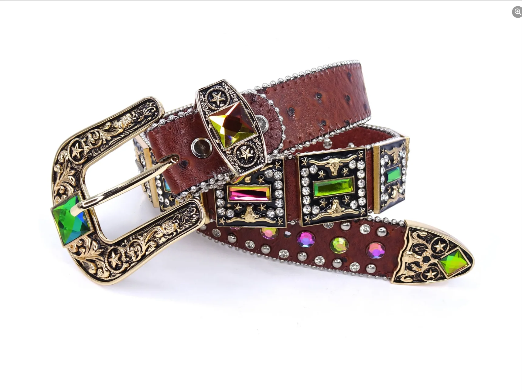 Fire Diamond Leather Cowboy Belt