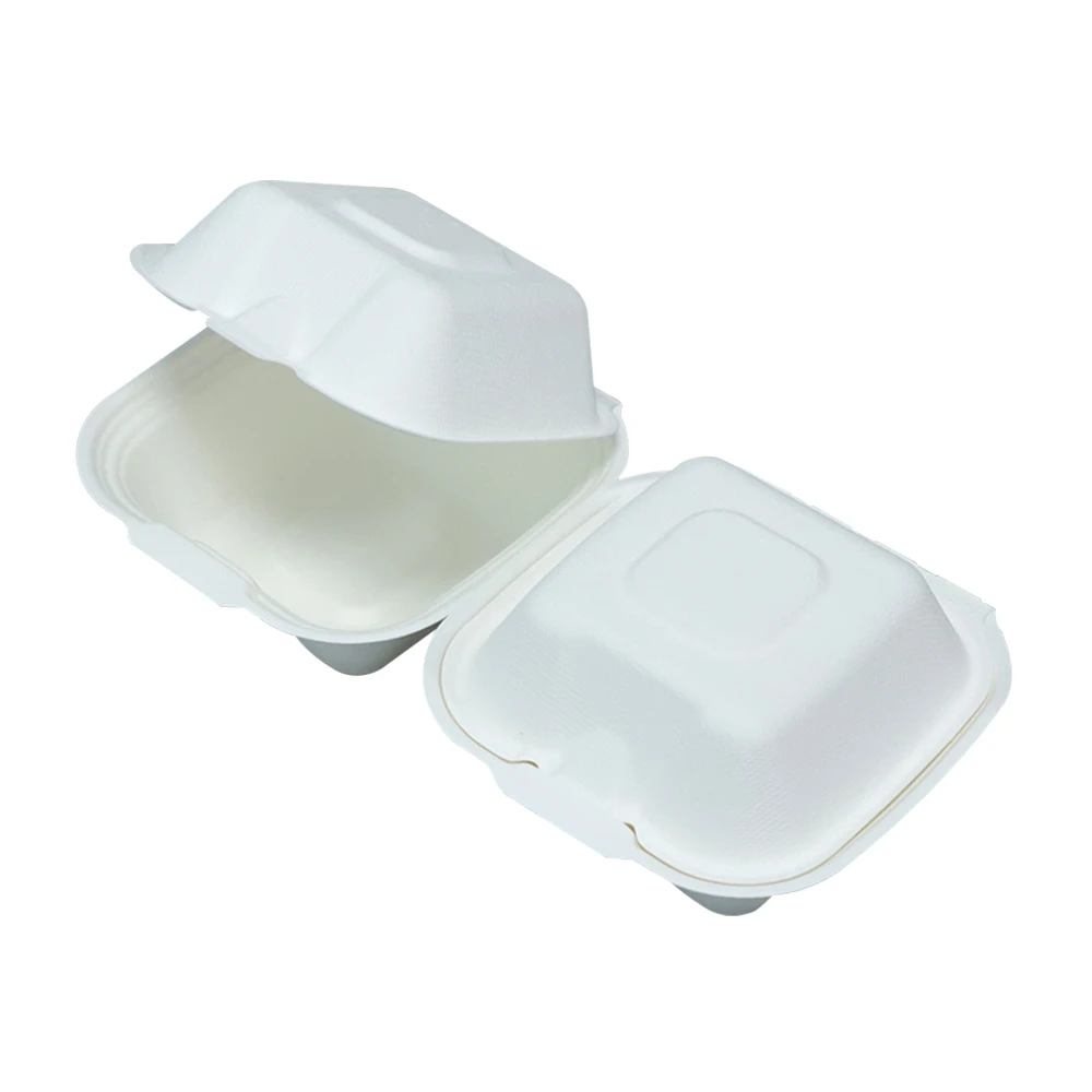 6 7 Inch Biodegradable Takeaway Fast Food Container White Bagasse ...