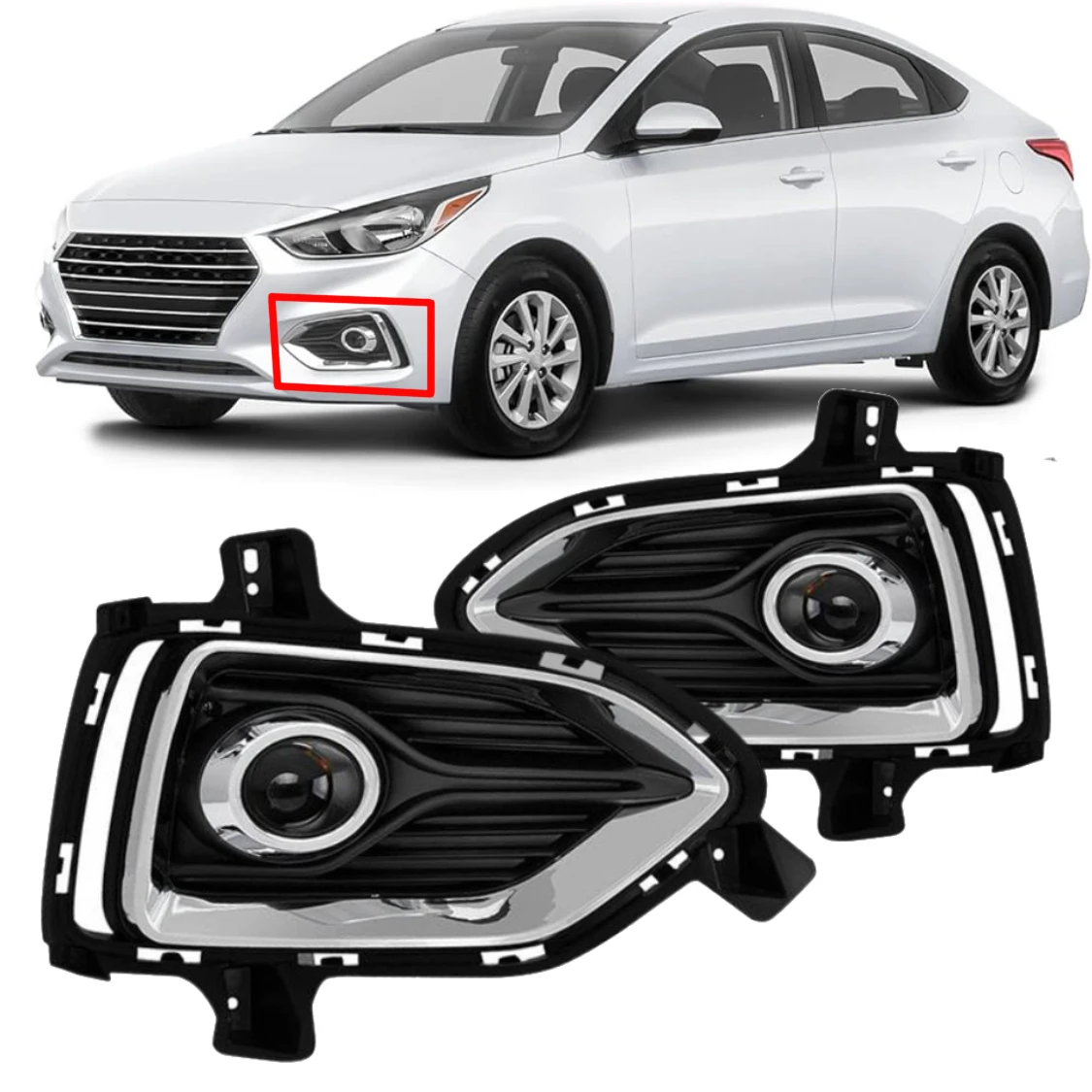 مصابيح الضباب الهالوجين مصابيح القيادة مع مفتاح مع لمبة مصباح الضباب الخفيف Assy لشركة Hyundai Accent 2018 - 2020