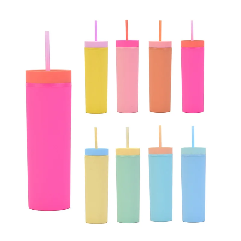 Oem 16oz Skinny Tumblers Sublimation Matte Straight Cups With Lid And