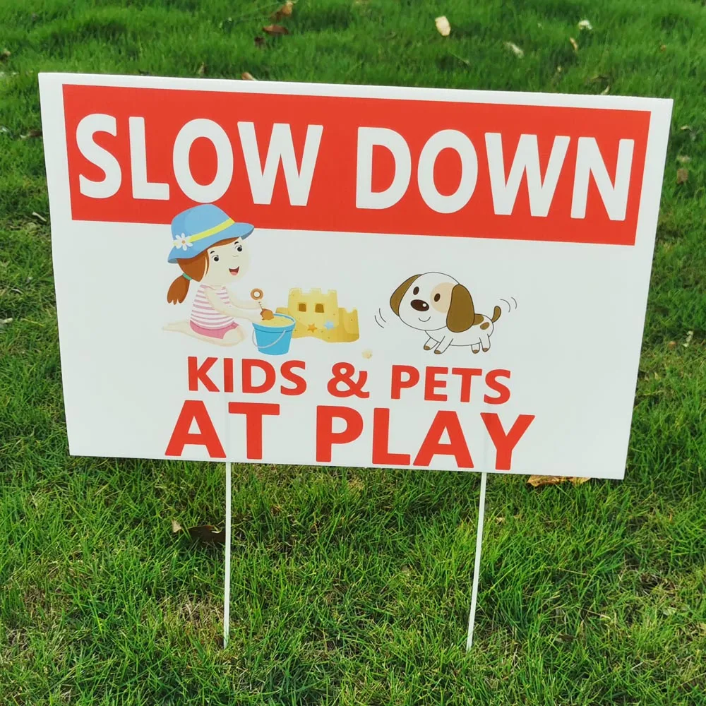 ZMPACKING 18X24 Custom Printed Yard Signs Double Sided Slow Down Kids and Pets at Play Yard Signs with Metal Stakes