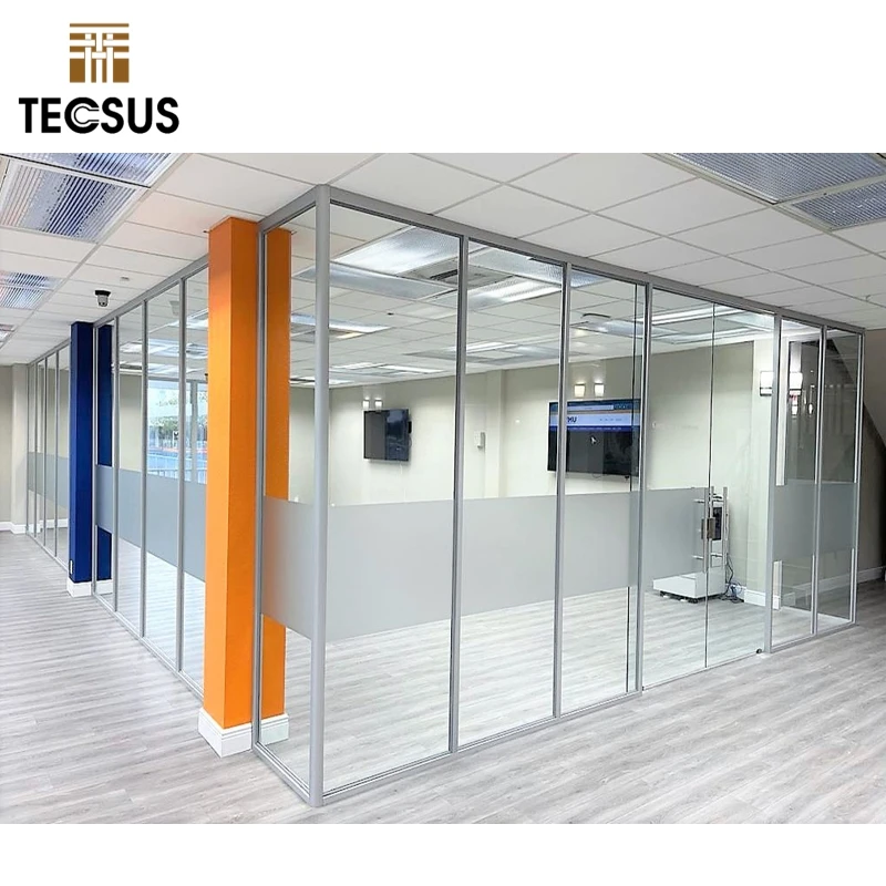 New Design Popular Metal Frame Office Room Divider Soundproof Tempered Glass Partitions Wall Office Cubicle