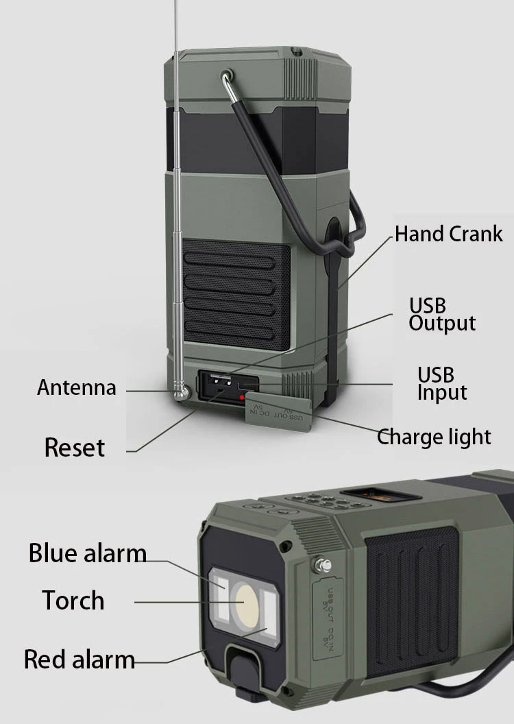 DF-585 AM/FM Radio Hand Crank Solar Speakers Rechargeable Audio Wireless Handheld Cb Am Fm Portable Radio