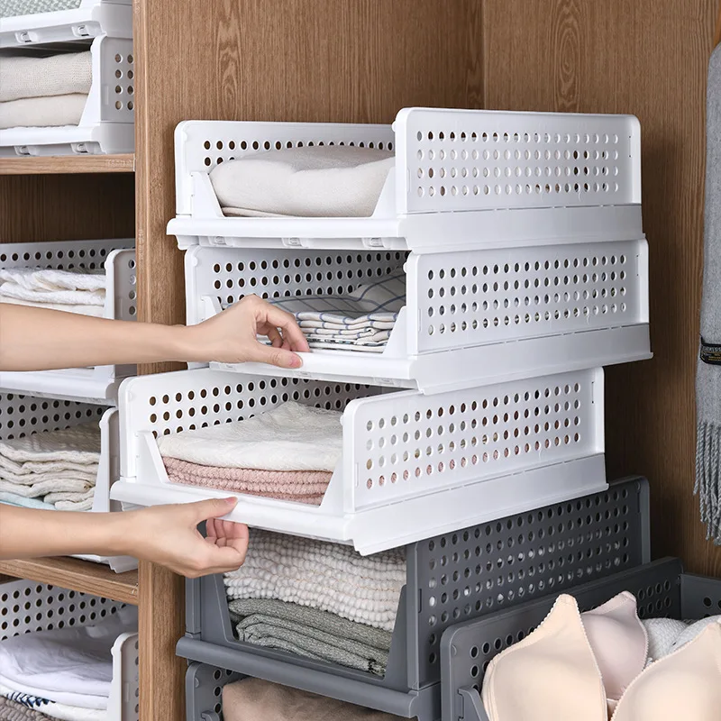 Stackable Foldable Clothes Shelf Plastic Drawer Organizer Wardrobe