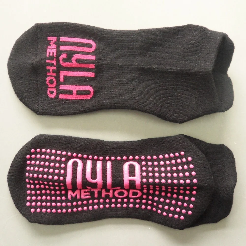 Custom Text Non Slip PVC Grips Sole Sock Cotton Non Skid Ankle Socks Pilates Barre Yoga Workout Sticky Bottom Socks