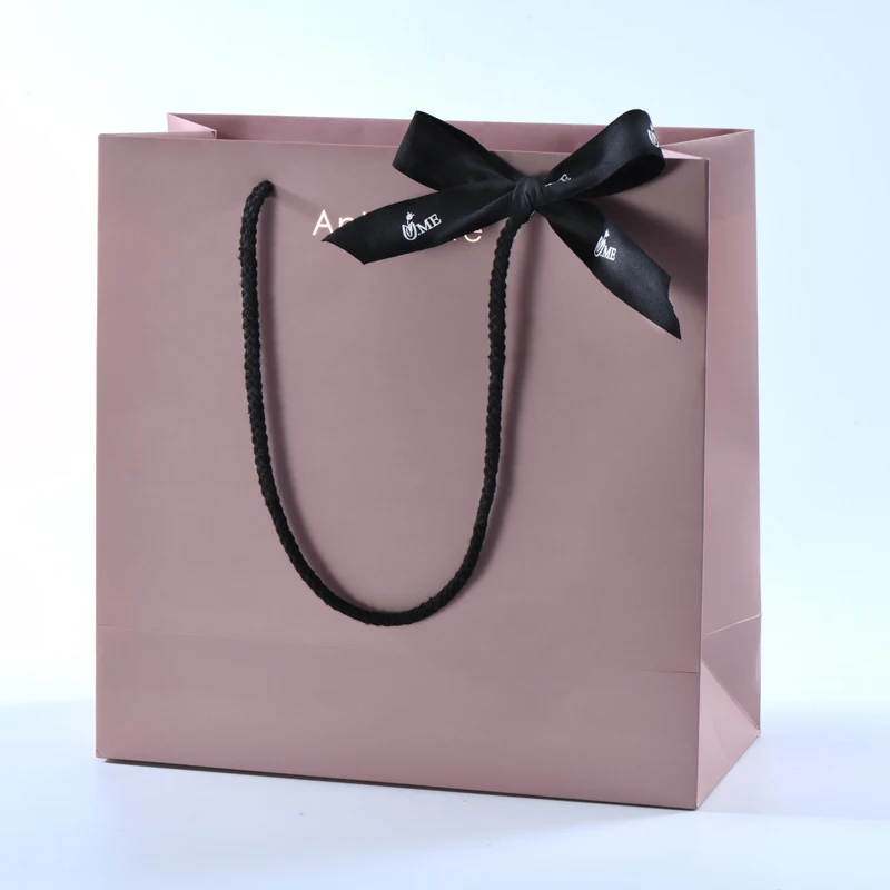 Custom Logo Luxury Gift Carry Cardboard Paper Shopping Bag With Ribbon ...