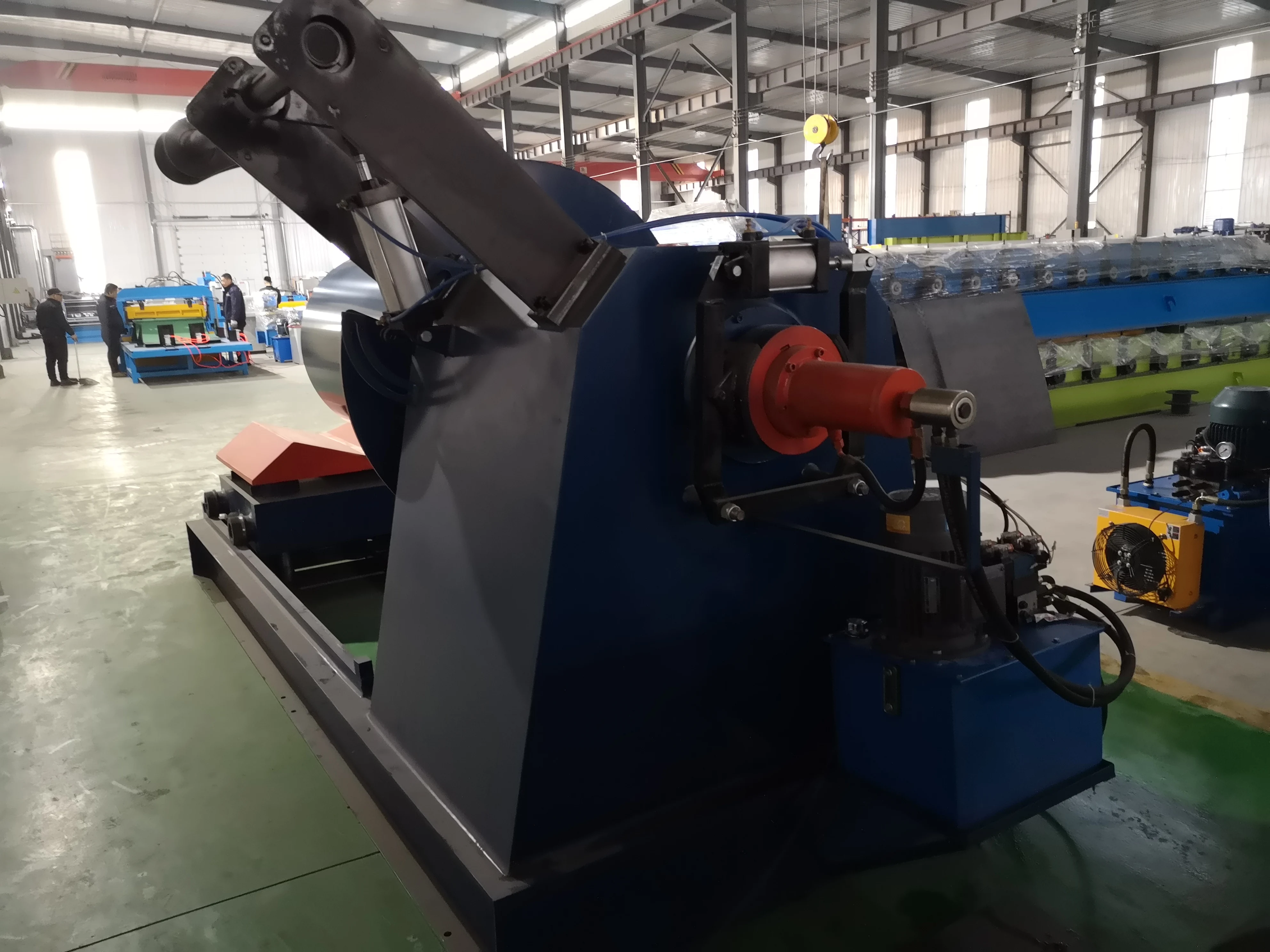 Roll forming machine coil winder 5 Tons hydraulic decoiler with loading car 