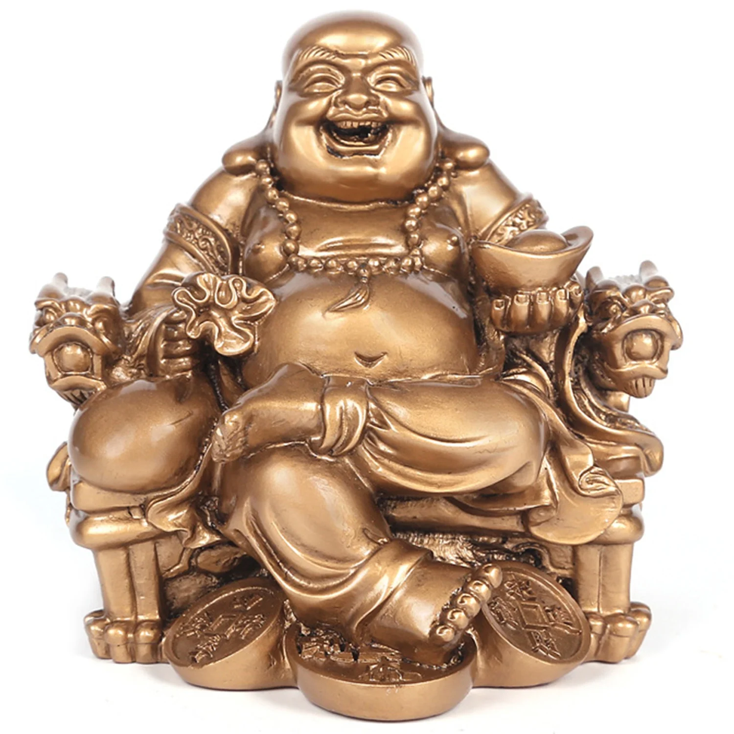 Feng Shui Laughing happy money buddha Sitting dragon chair statue decor gift 
