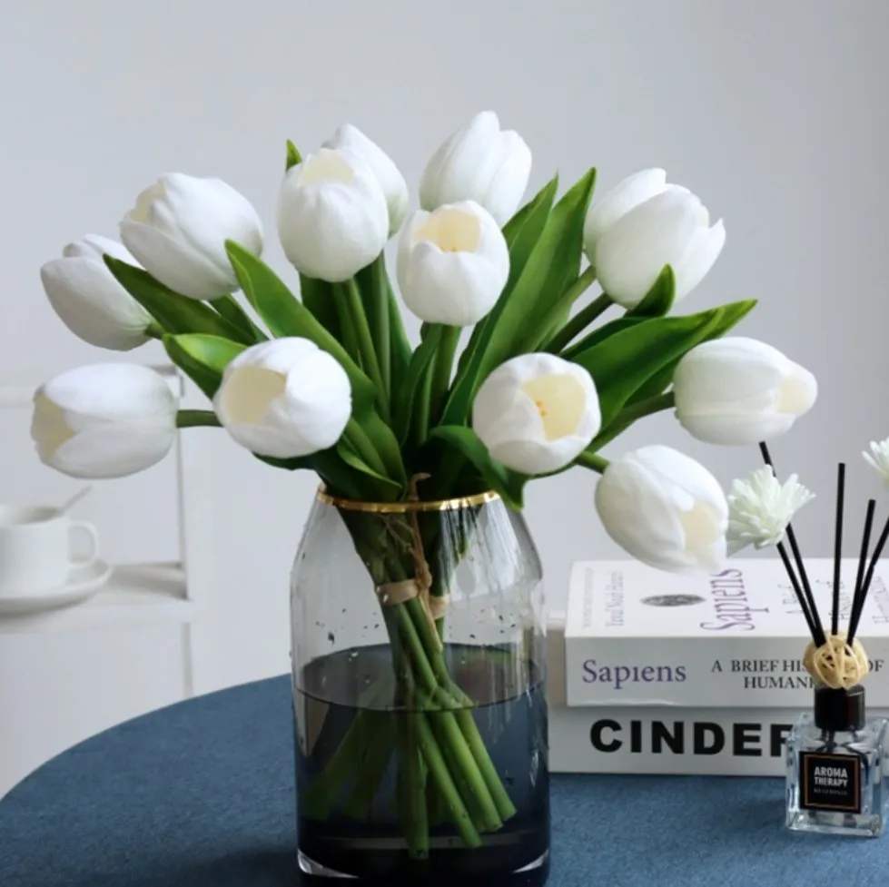 10 Pack Artificial White Tulips Flowers Color Bridal Wedding Bouquet Home Decor
