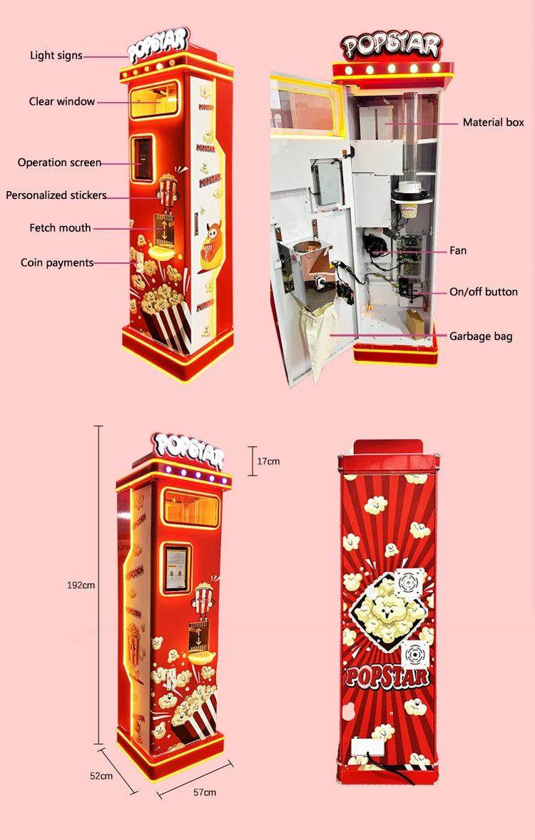 Funpark Intelligent Automatic Coin-Operated Sugar Popcorn Vending Machine Touch Screen Token Home Retail Restaurant Bakery Use factory
