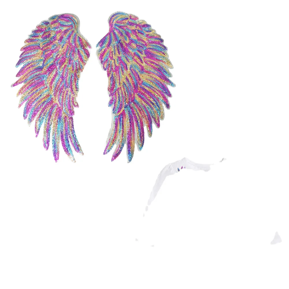 1Pair Embroidery Patch Clothing Rainbow Angel Wings Iron On Patches Sew Decor 