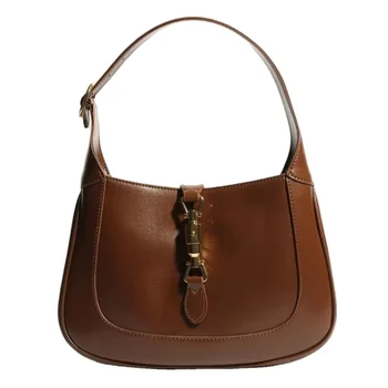 Ele New Lady's Fashion Genuine Leather Hobo Bag with Big Underarm Buckle and Bullet Lock for Beach Use