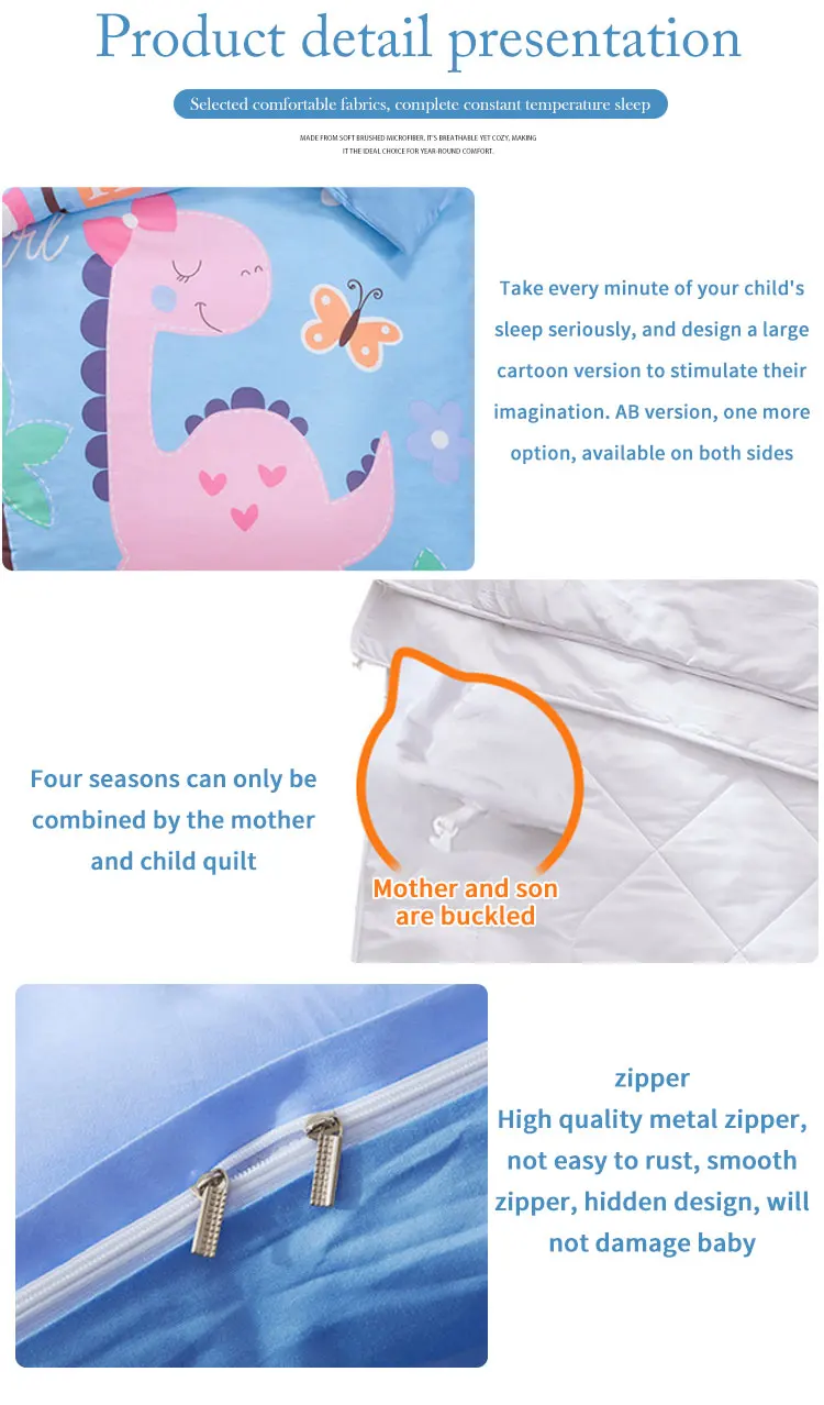 Cartoon Printed 100% Cotton Bedroom Crib Bedding Set Air Permeable Baby Duvet Cover King Twin Sizes for Comforter for Hotels factory