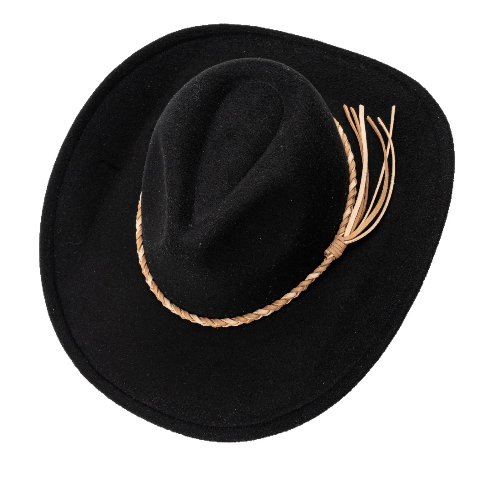Western Cowboy Hat Unisex Wide Brim Felt Fedora with Retro Band Zenith - Distressed Western Fedora – Ruediger Hats main image 2