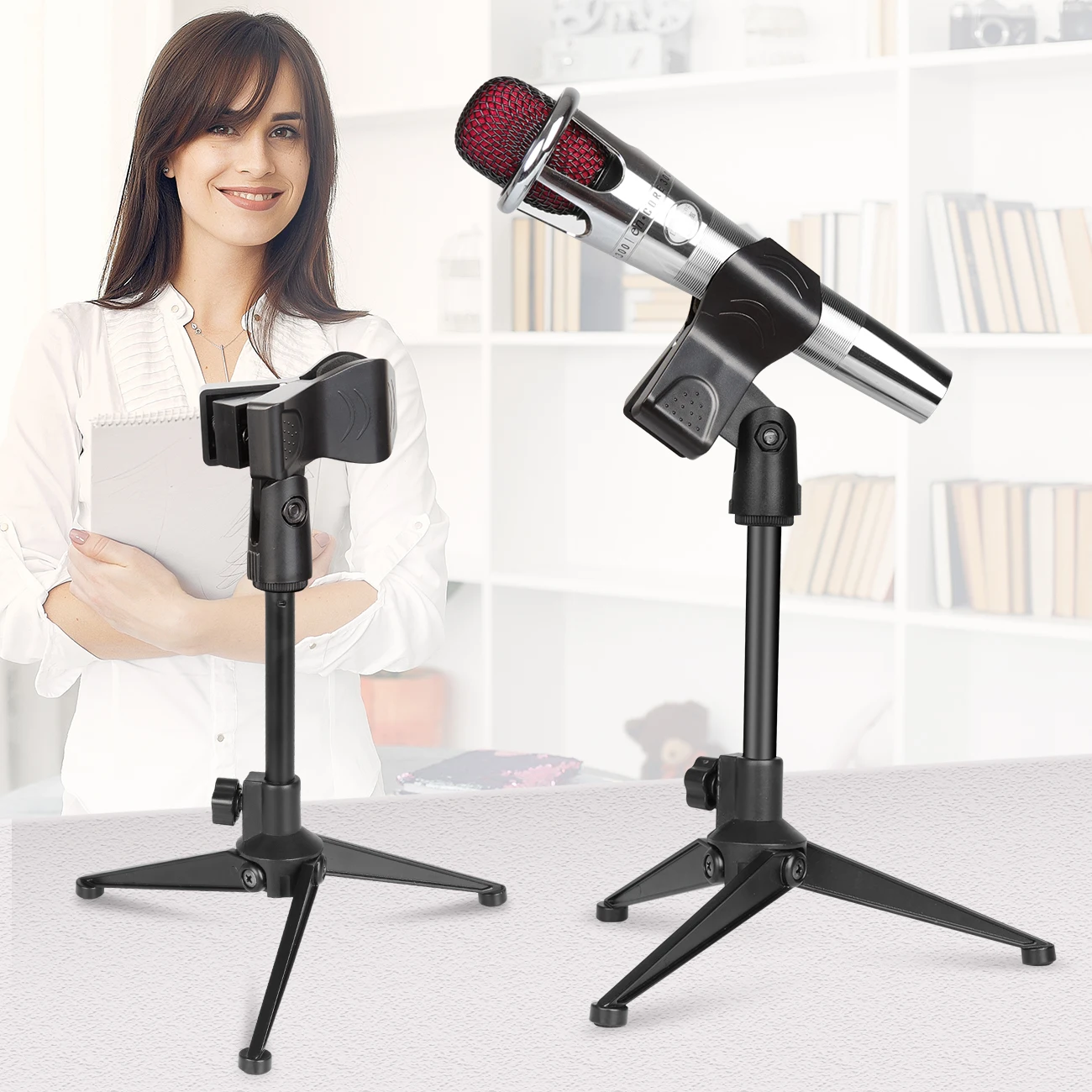 L6 Adjustable Desktop Microphone Stand Plastic Tripod for Podcast & Live Use